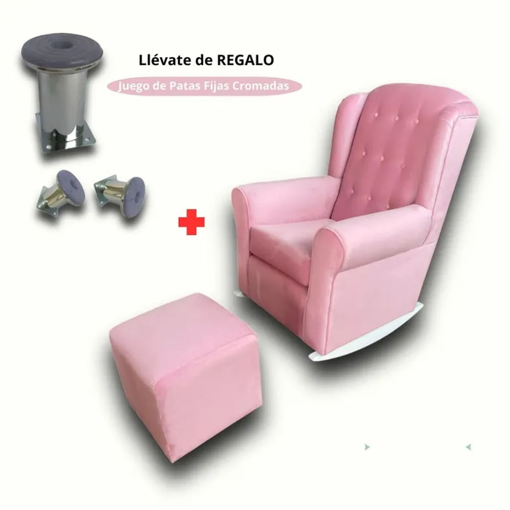 Sillon Mecedor Rosado C Reposapies + Patas Cromadas