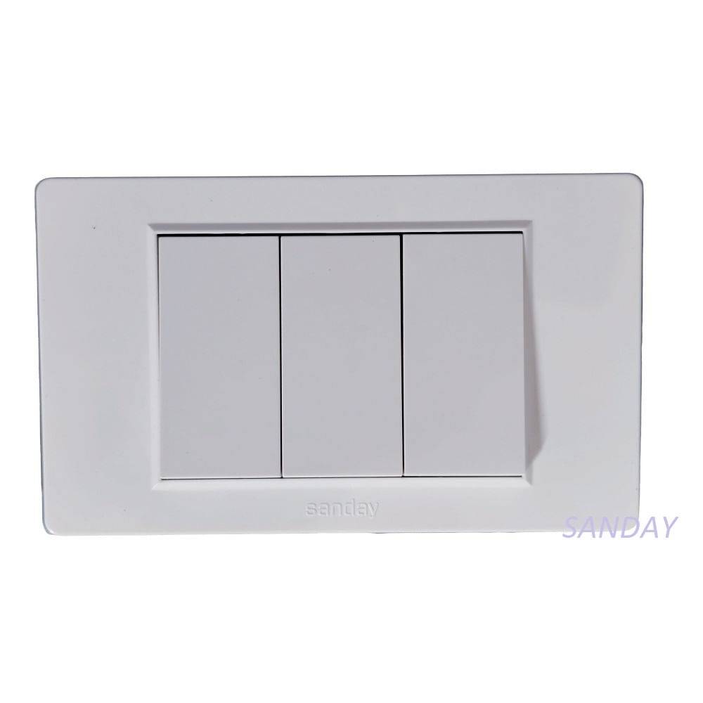 INTERRUPTOR CONMUTADOR DE 3 VIAS TRIPLE PLACA BLANCA Y DADOS BLANCOS SANDAY