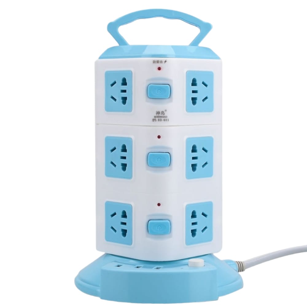 Torre Vertical Multifuncional 3 Niveles (12 Conexiones) y 3 Puertos USB