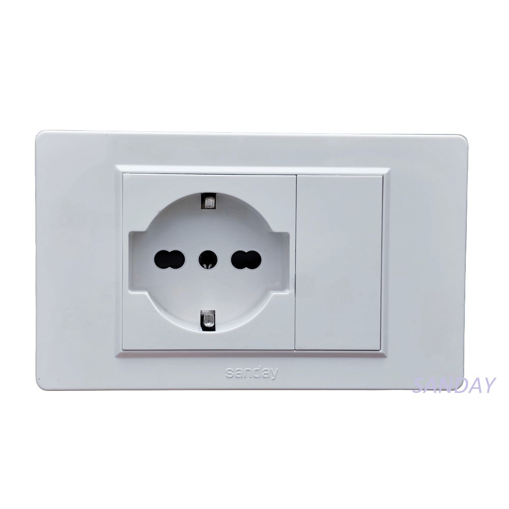 TOMACORRIENTE SCHUKO SIMPLE PLACA BLANCA Y DADO BLANCO SANDAY