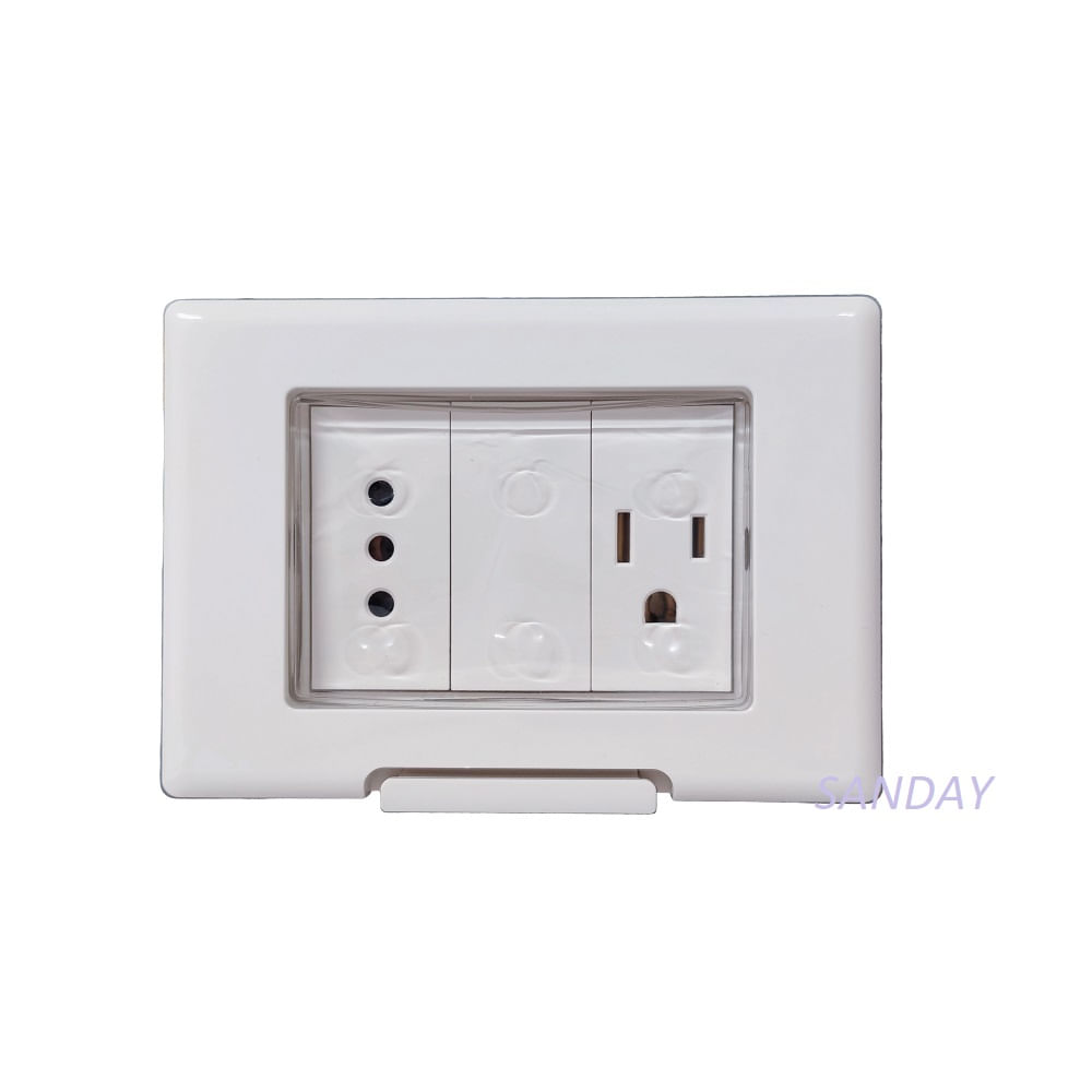 TAPA A PRUEBA DE AGUA Y TOMACORRIENTE DOBLE 3 LINEA Y AMERICANO TAPA BLANCA Y DADO BLANCO SANDAY