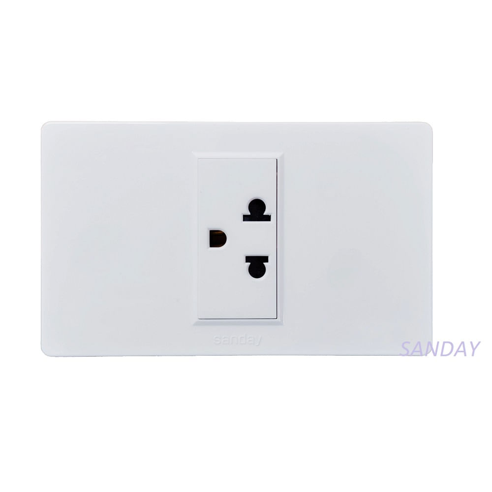 TOMACORRIENTE SIMPLE UNIVERSAL CON TIERRA PLACA BLANCA Y DADO BLANCO SANDAY