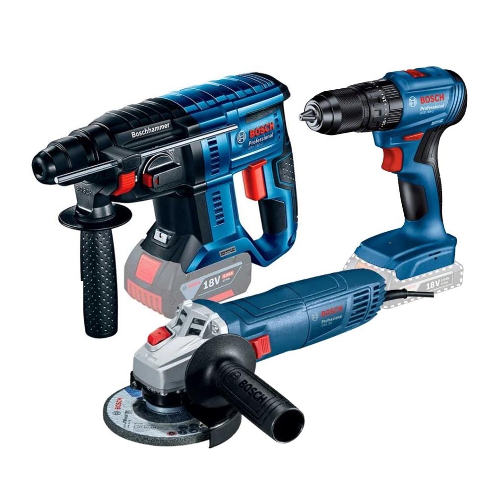 Rotomartillo GBH 180 + Taladro GSB 185 + Esmeril GWS 700 Bosch