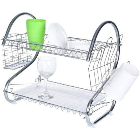 Organizador de Platos Multifuncional 2Niveles Cromado Rack Escurridor