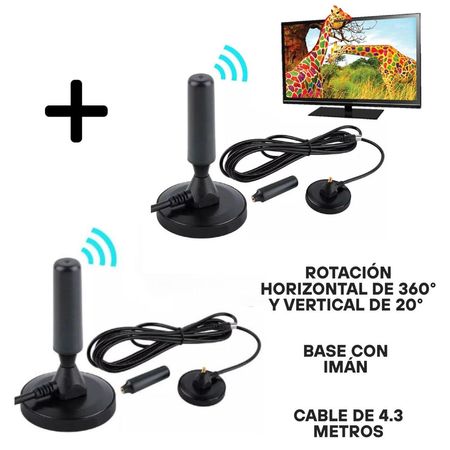 Pack 02 Antenas de televisión HDTV Señal digital HD Con Base de Imán