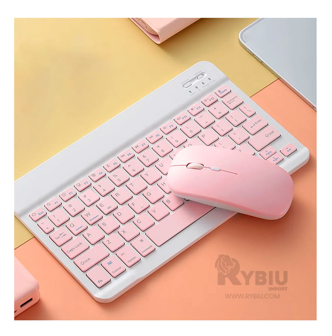 Kit de Teclado y Mouse Bluetooth en Color Rosado