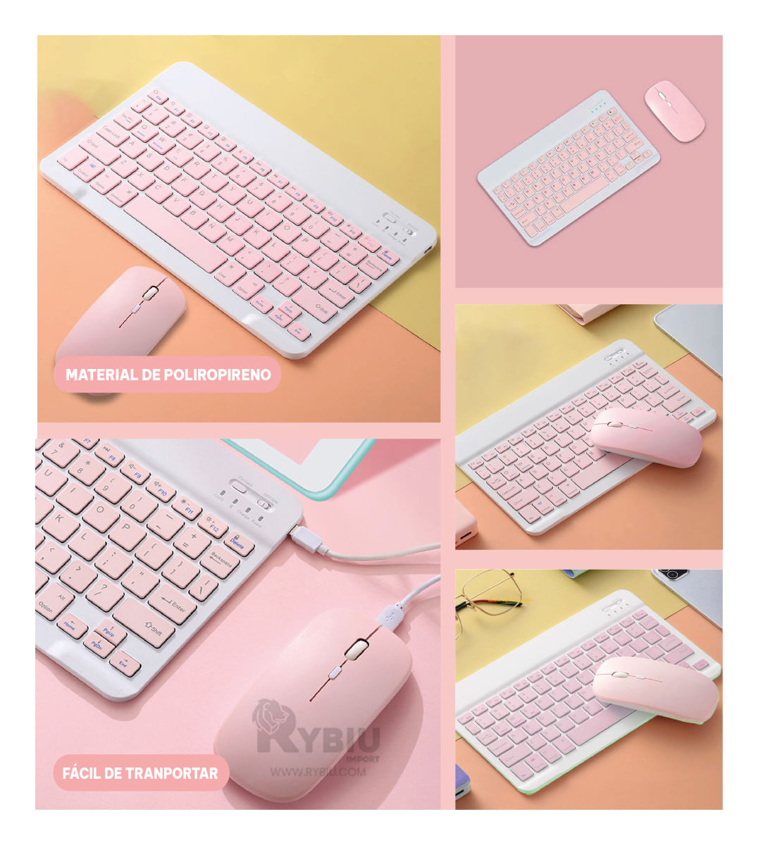 Kit Recargable Keyboard en Color Rosado Y+Papel de Regalo