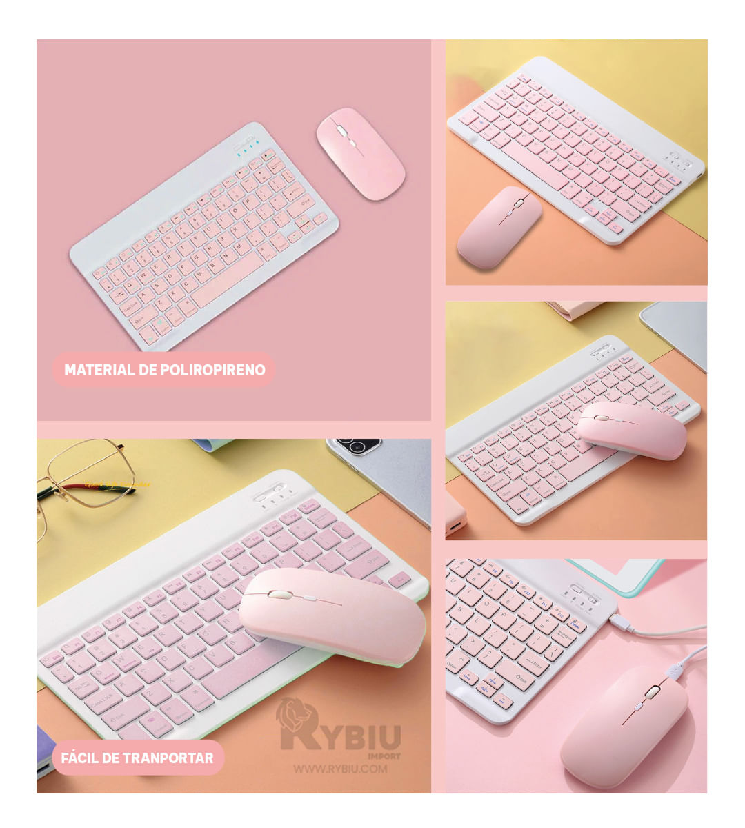 Kit Multi Dispositivo de Mouse y Teclado Rosado Y+Agendita