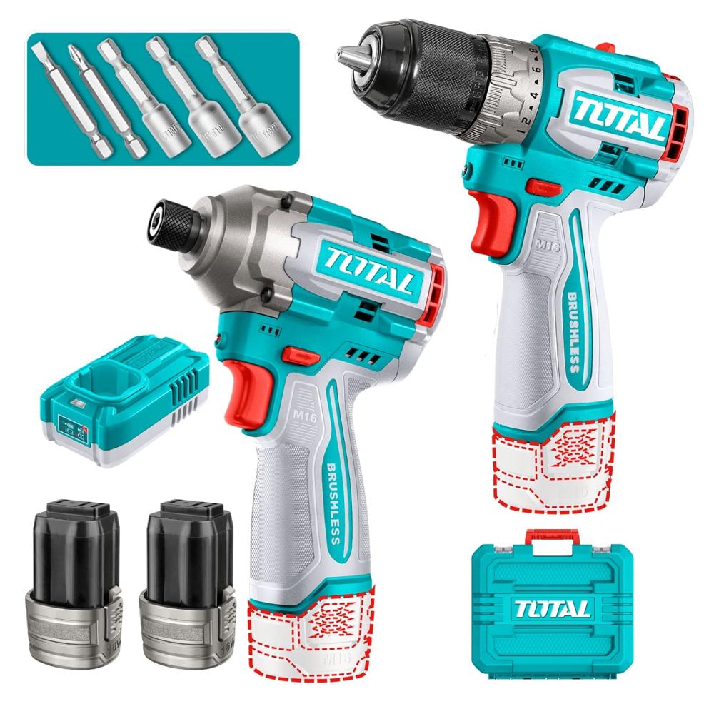 Combo Taladro Atornillador 60nm + Atornillador de Impacto 170Nm 16v Total TOSLI240968
