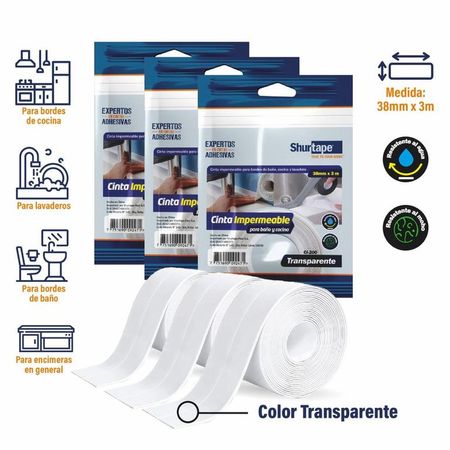 Cinta Impermeable Transp Pack x3 und - para baño y cocina 38mm x 3m