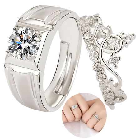 Anillo De Pareja Destellos de Amor  Ajustable Plateado Plata 925 Anillo De Pareja Destellos de Amor  Ajustable Plateado