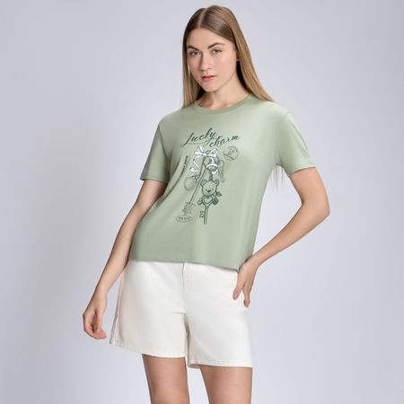 Polo Mujer Basico Crop Print Mes Verde Talla XL