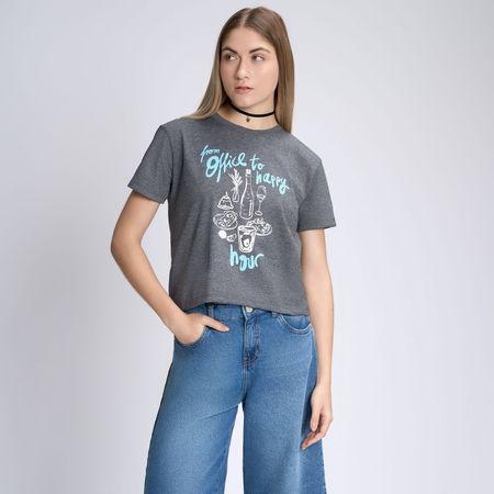 Polo Mujer Basico Crop Print Mes Charcoal Talla M