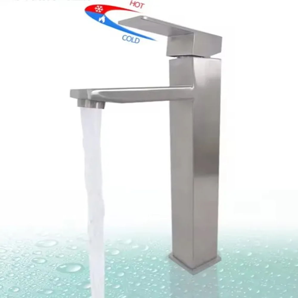 Grifo Cuadrado - FrioCaliente- Acero Inoxidable-Plateado Mate