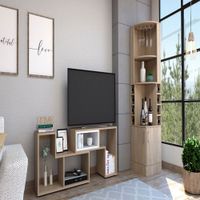 Bar Esquinero Kava + Mesa de TV Extensible 40"" Beijing - Wengue/Blanco