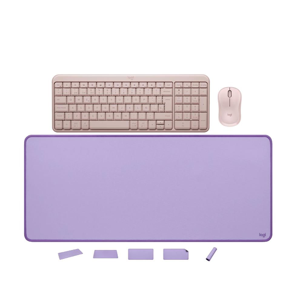 TECLADO Y MOUSE LOGITECH K250 MOUSE M240 ROSADO PAD MOUSE 30X70CM LILA