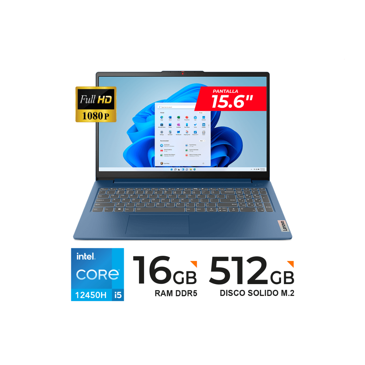 LAPTOP LENOVO IdeaPad Slim 3/ 15.6"" FHD/ Core i5-12450H 16GB/ 512GB SSD Freedos