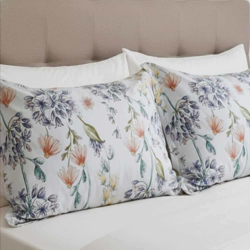 SET X 2 FUNDAS DE ALMOHADA DECORATIVA  ALGODON 180 HILOS 70 X 50 CM AGAPANTOS FREE HOME