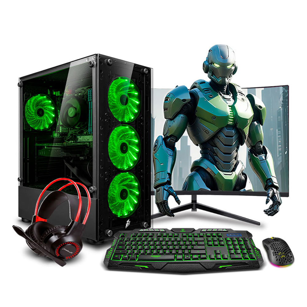 COMPUTADORA GAMER HAKU GREEN PLUS RYZEN 7 8700G 16GB DDR5 500GB 24 CURVO MI PC LISTA MIPCLISTA