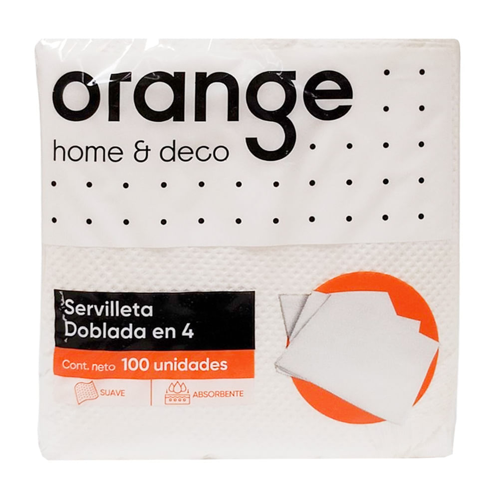 Servilleta Doblada en 4 Orange 100 Hojas