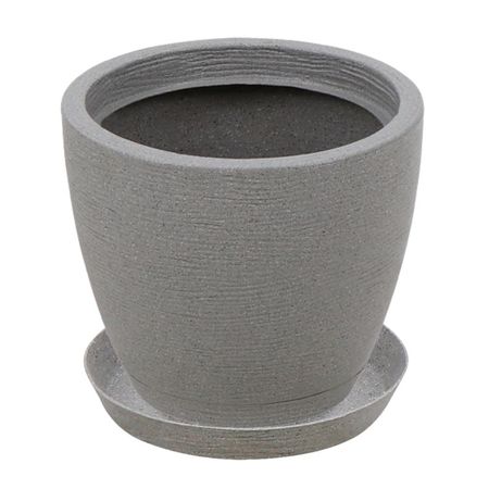 Maceta Asteca Granito Piedra 28.5x24cm con plato Tramontina