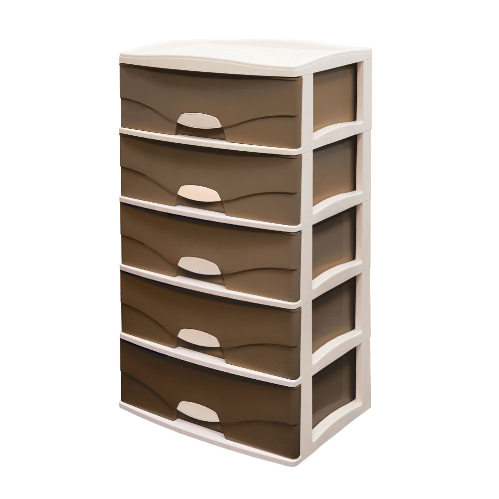 Comoda Raymi 5 Pisos Chocolate con Beige Humo Reyplast