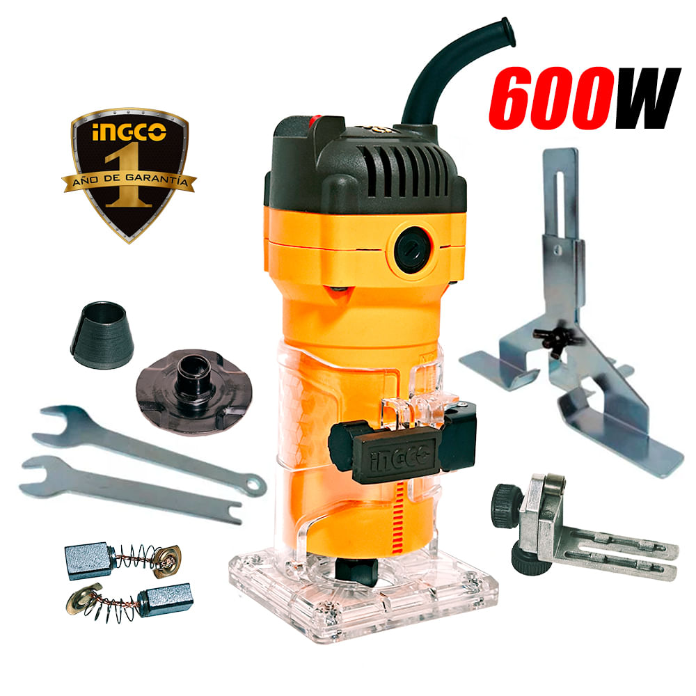 Ruteadora Fresadora Tupi de Mano 6mm y 6.35mm Profesional Ingco PLM6001 600W 34500rpm