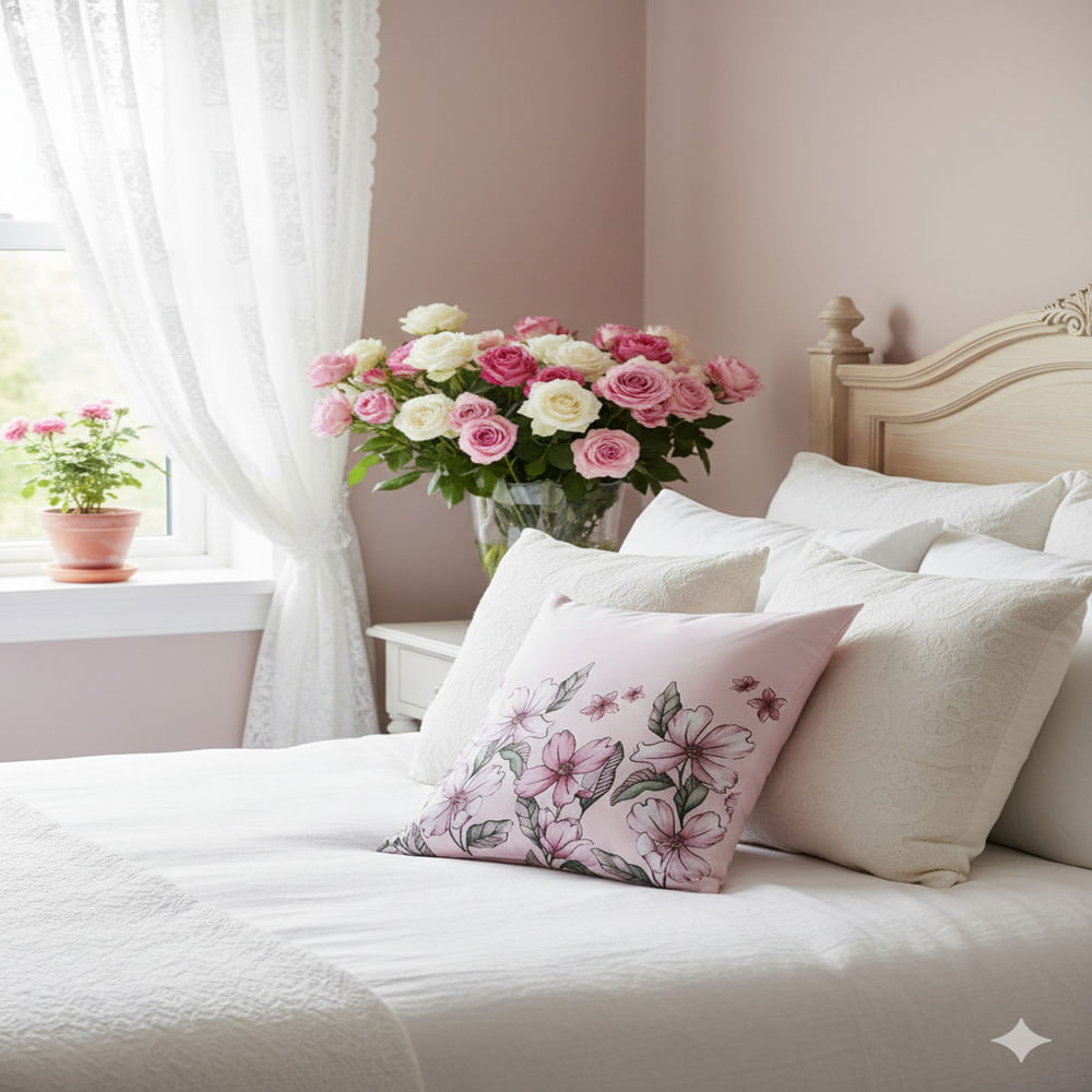 COJIN DECORATIVO FLORES CEREZOS 45 X 45 CM FREE HOME