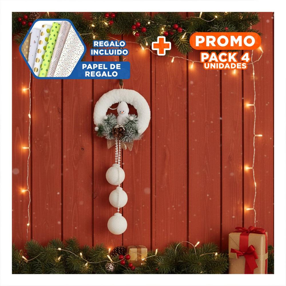 Pack4 Decoracion Navideña en Blanco Y+Papel de Regalo
