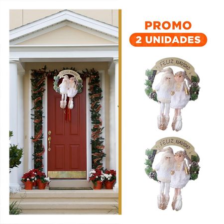 Pack2 Adorno de Corona para Navidad 2 Muñeos en Blanco