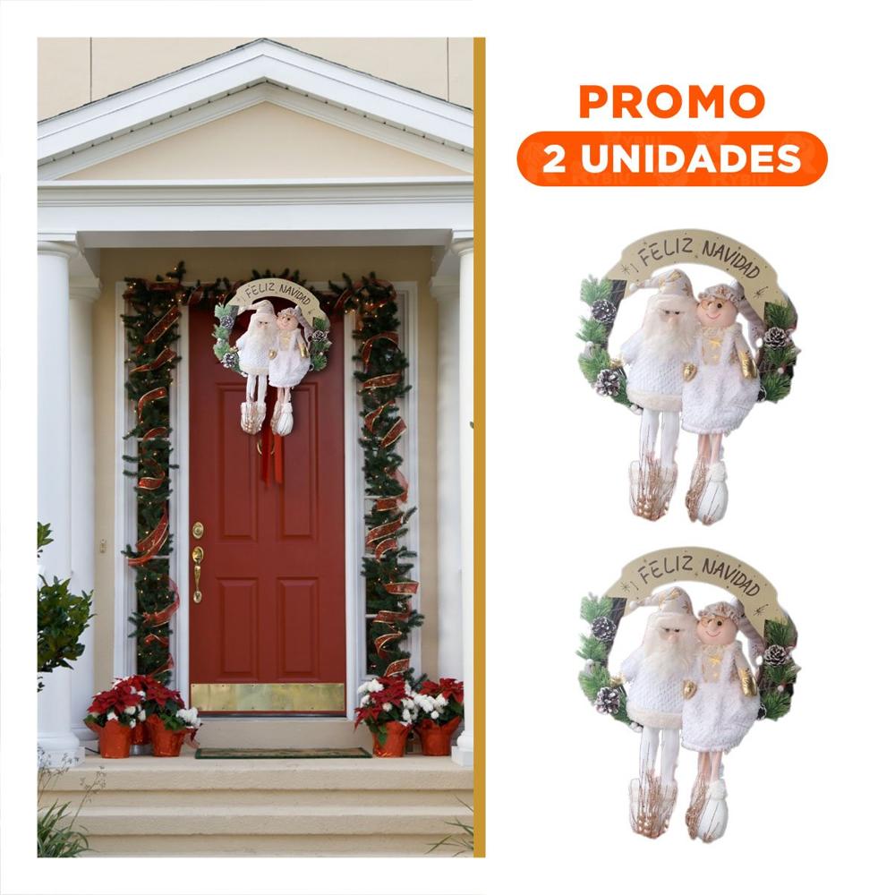 Pack2 Adorno de Corona para Navidad 2 Muñeos en Blanco