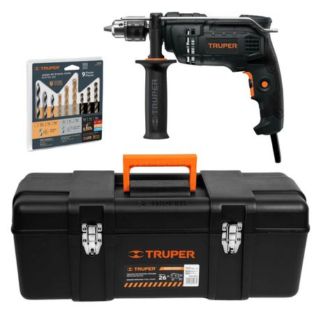 Taladro Percutor 650w +  brocas + caja para herramientas 26