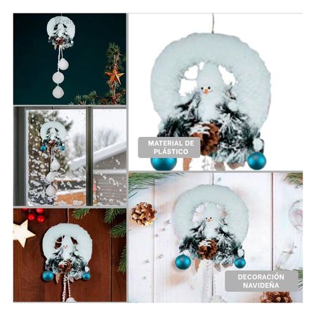 Corona Navideña de Muñeco de Nieve con Colgantes en Blanco