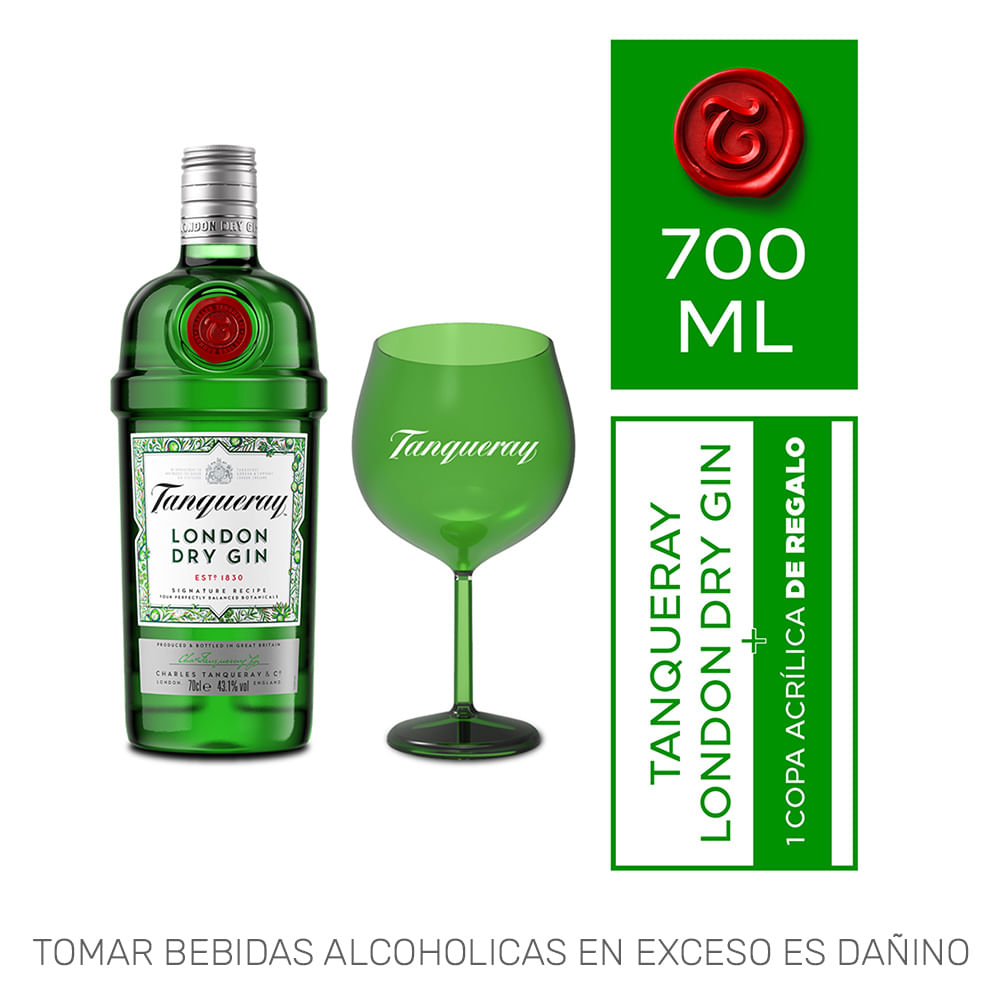 Pack Gin TANQUERAY London Dry Botella 750ml + Copa Acrílica