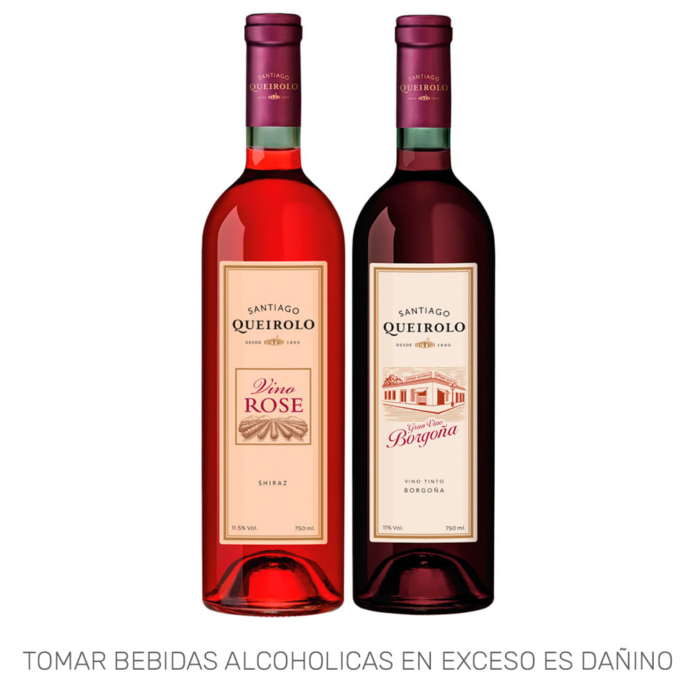 Pack Vino Tinto Borgoña SANTIAGO QUEIROLO Botella 750ml + Vino Tinto Rosé SANTIAGO QUEIROLO Botella 750ml