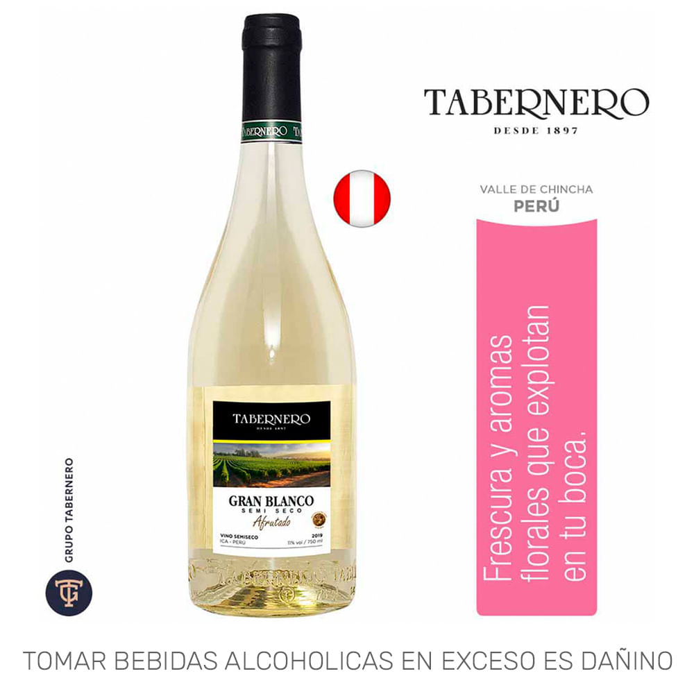 Vino Blanco TABERNERO Gran Blanco Semi Seco Botella 750ml