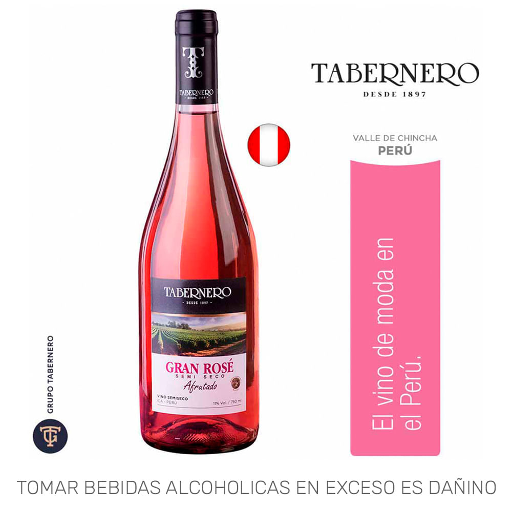 Vino Rosé Blend Gran Reserva Tabernero Semi Seco Botella 750ml