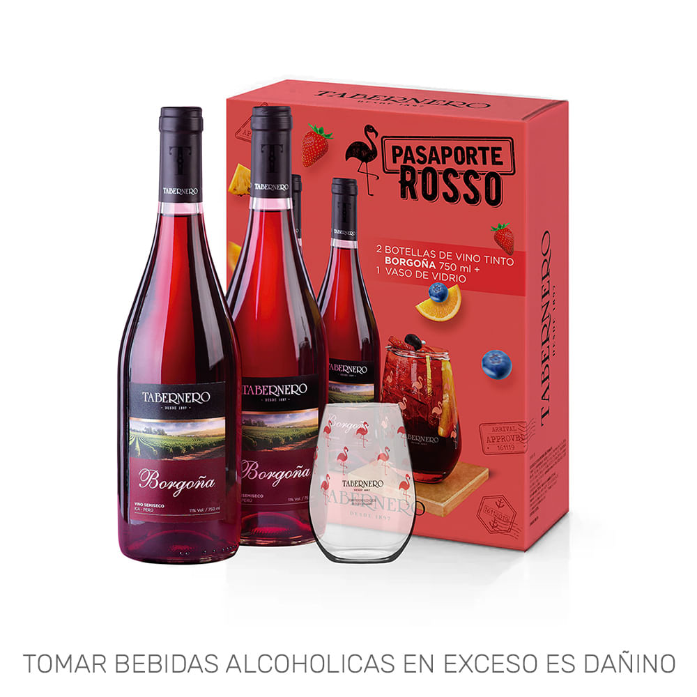 Vino Tinto TABERNERO Borgoña Semiseco Botella 750ml Pack 2un