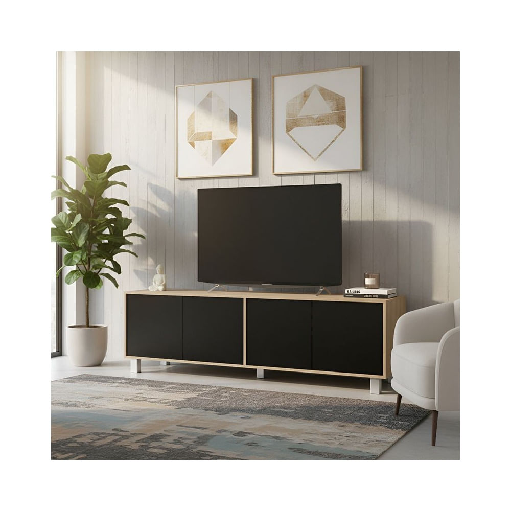 Mesa de TV Silver con 4 Puertas Color Negro\Panela TU MESITA