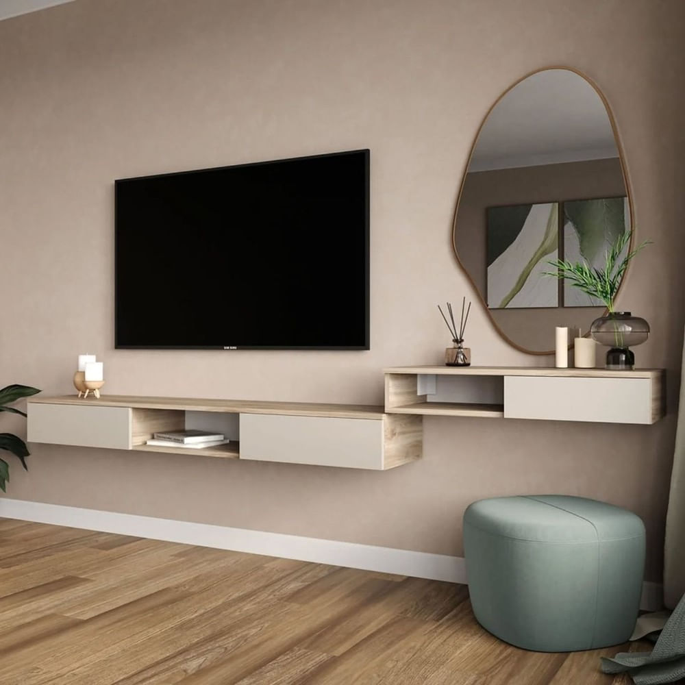 Mesa de TV Flotante Higher con Recibidor Color Mallorca\Blanco TU MESITA