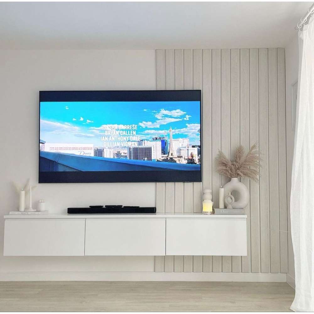 Mesa de TV Flotante Cardy High Gloss con Panel de Melamina Color Blanco TU MESITA