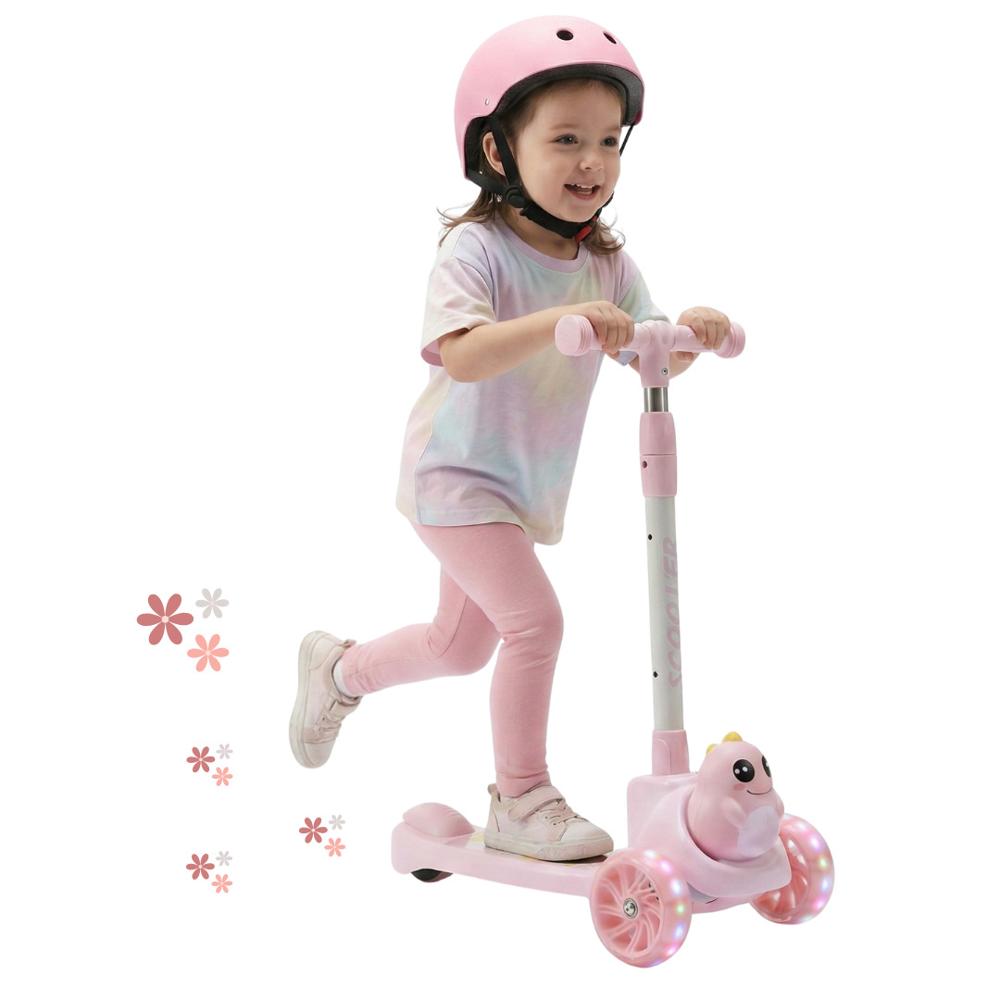 Scooter Monopatín para Niños y Niñas con 2 Ruedas Diseño Dinosaurio Kawaii Rosado