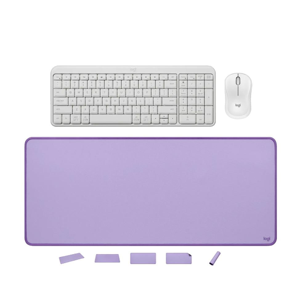 KIT LOGITECH TECLADO K250 MOUSE M240 BLANCO PAD MOUSE 30x70 LILA