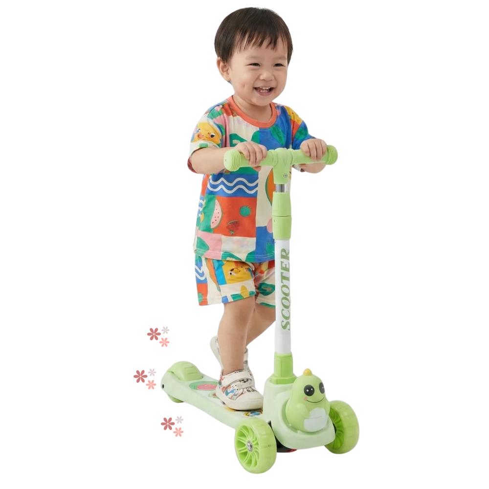 Scooter Monopatín para Niños y Niñas con 3 Ruedas Diseño Dinosaurio Kawaii Verde