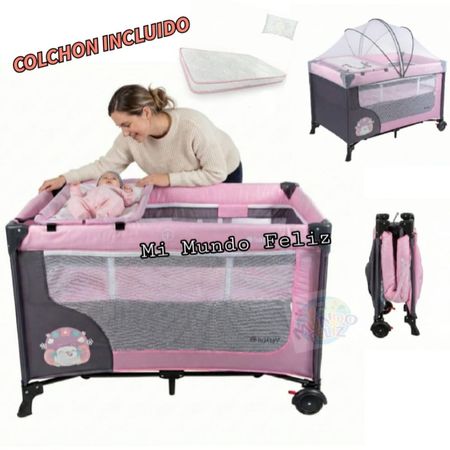 Cuna Corral para Bebe con Tull Rosado Ebaby