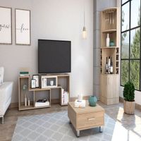 Bar Esquinero Kava + Mesa de TV Extensible 40"" + Mesa De Centro Beijing - Wengue/Blanco