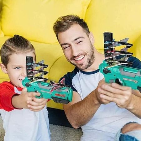 FlyGo Pistola Turquesa de juguete Lanza Aviones - 3 aviones