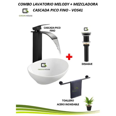 COMBO LAVATORIO MELODY MEZCLADORA CASCADA PICO FINO VOS41
