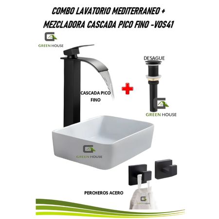 COMBO LAVATORIO MEDITERRANEO  MEZCLADORA CASCADA PICO FINO VOS41