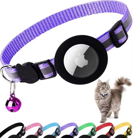 Collar Gato Reflectante Con Soporte Para Airtag Y Seguridad Lila